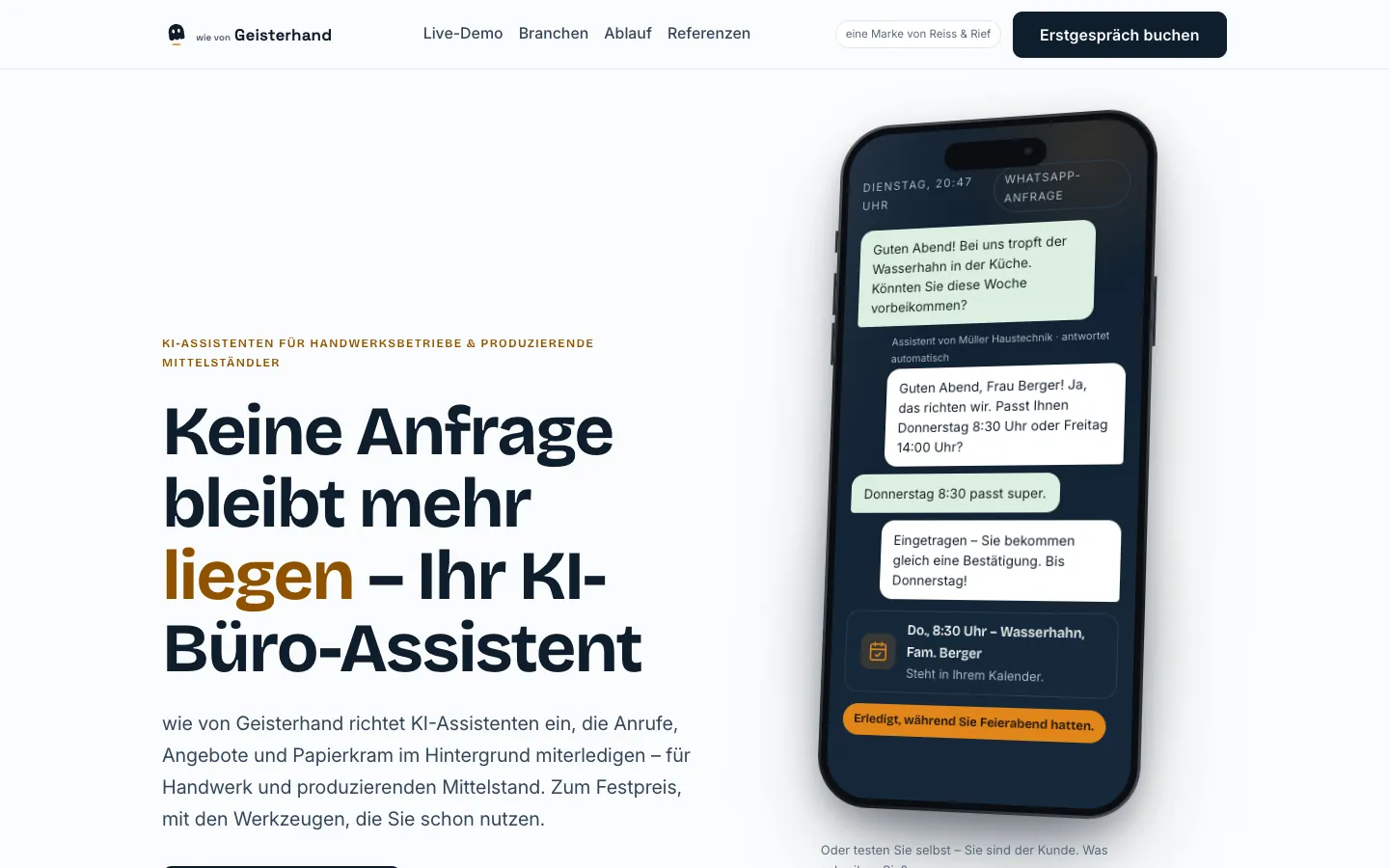 Geisterhand — Weboberfläche des KI-Agenten